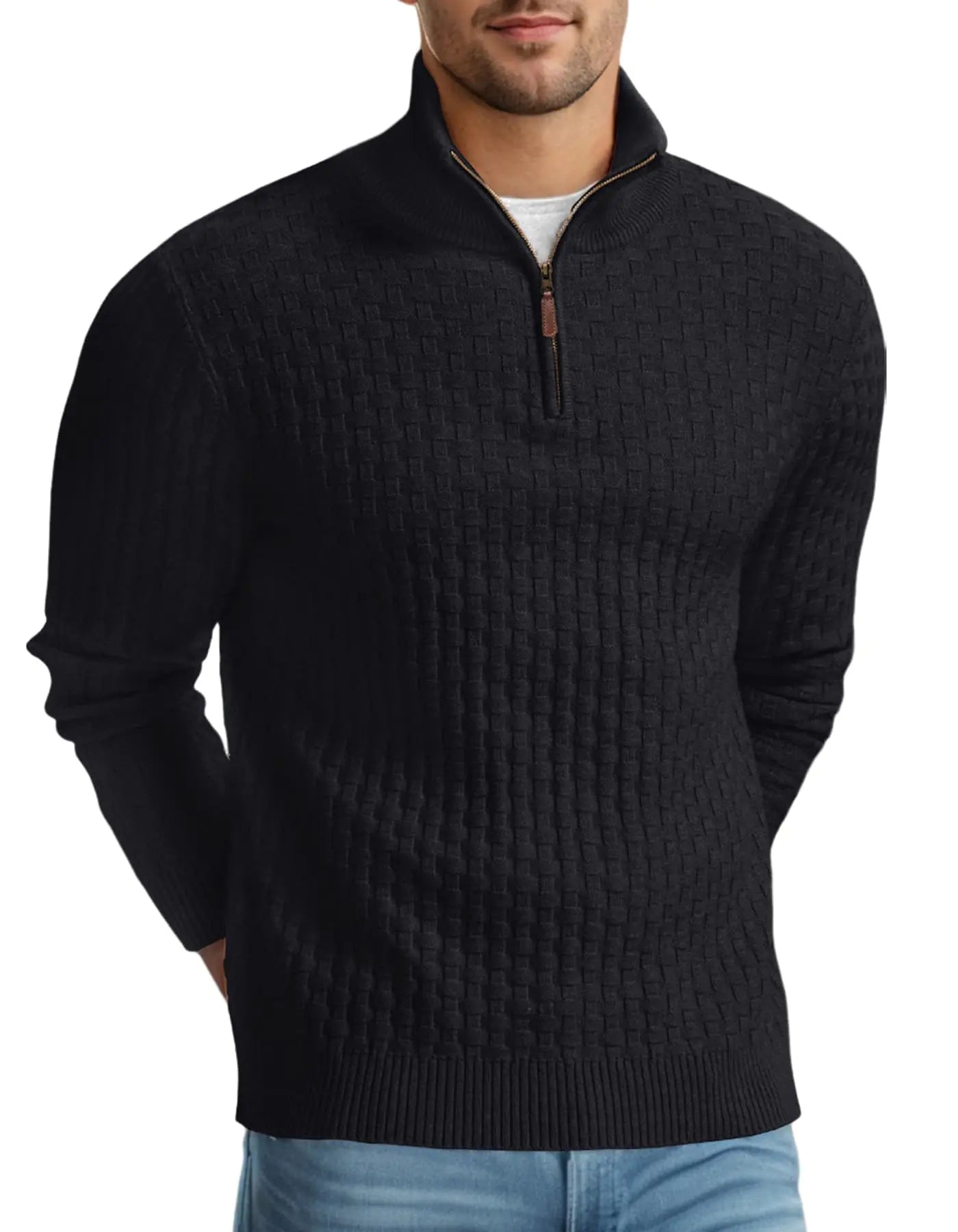 Mens Quarter Zip Polo Sweater Casual